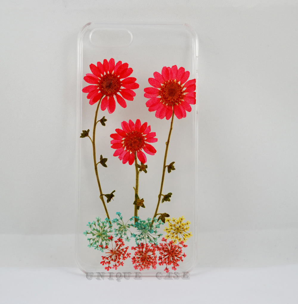 Pressed Flower Iphone 4s Case Real Flower Iphone 5 5s 5c Case, Red Daisy And Leaf Flower Garden Iphone 6 Case, Real Flower S2 S3 S4 Mini S5 Lg G2